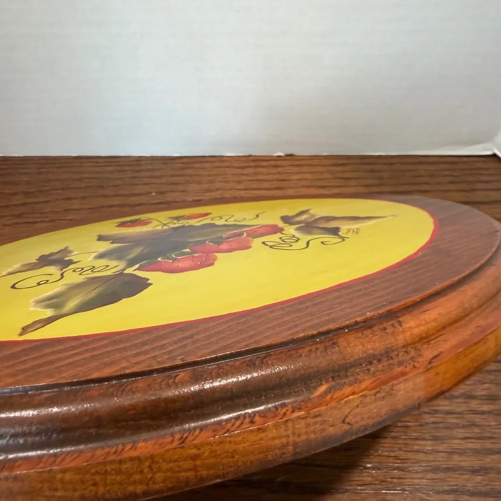 Hand Painted Strawberry Wood Wall Plaque Signed‎ Folk Art Country Decor 11x9